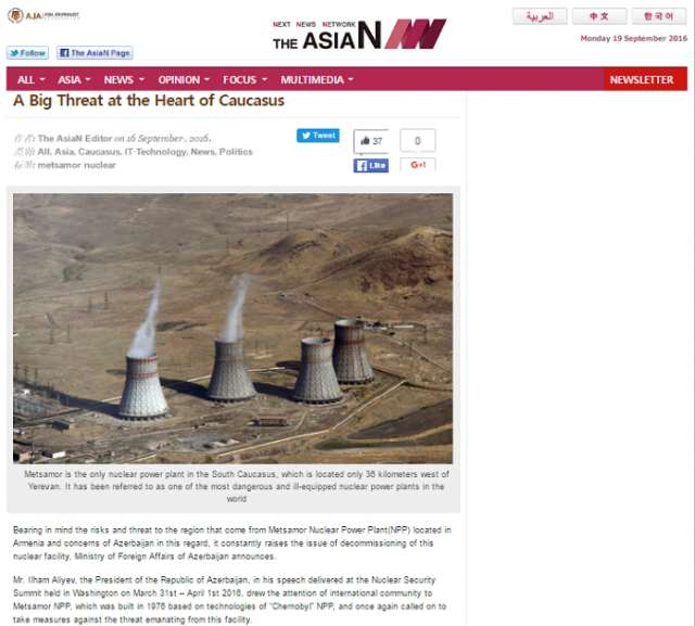 The Asian: “Metsamor est une grande menace au cœur du Caucase”